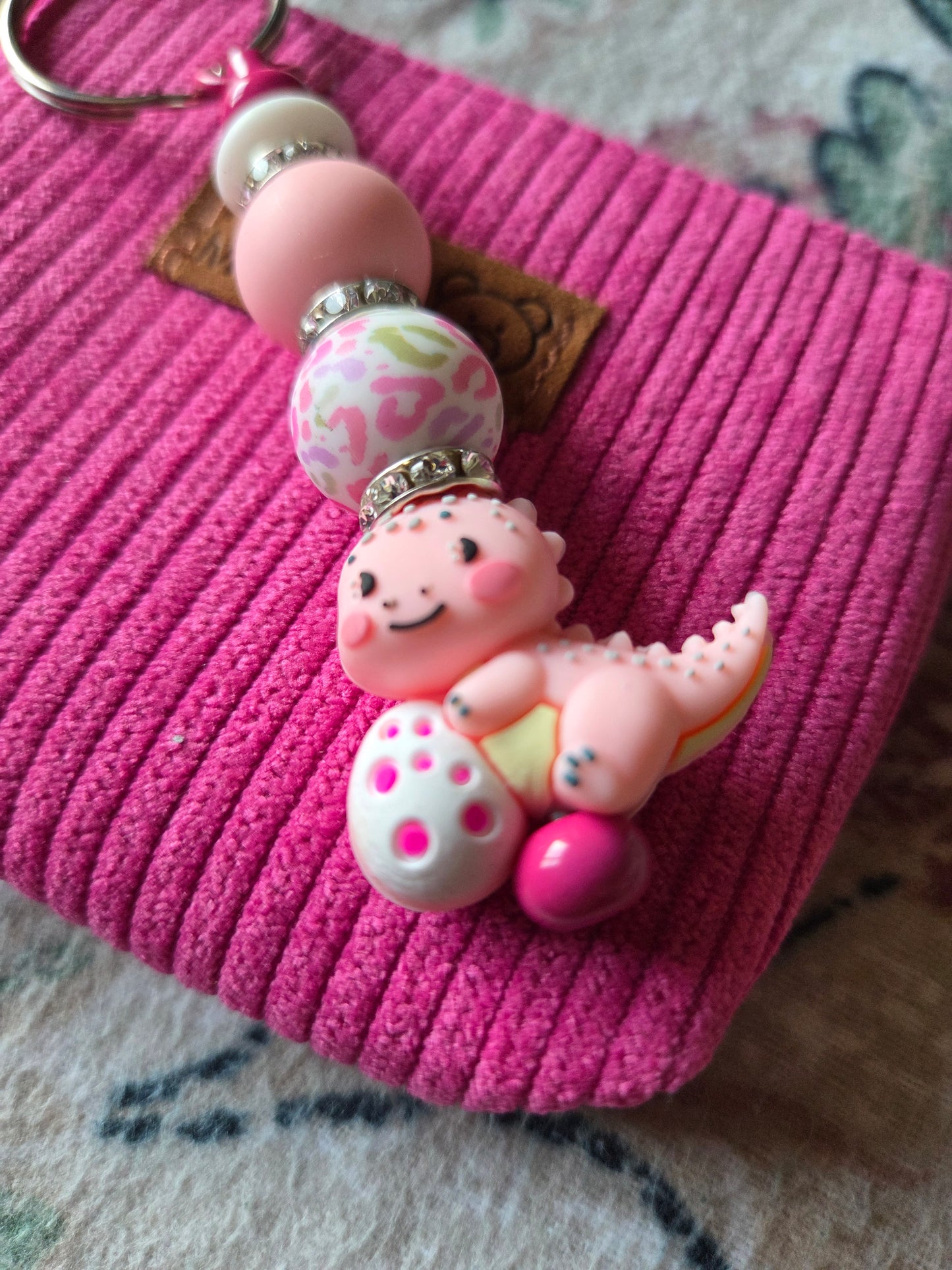 Coin purse with detachable beaded key ring - pink