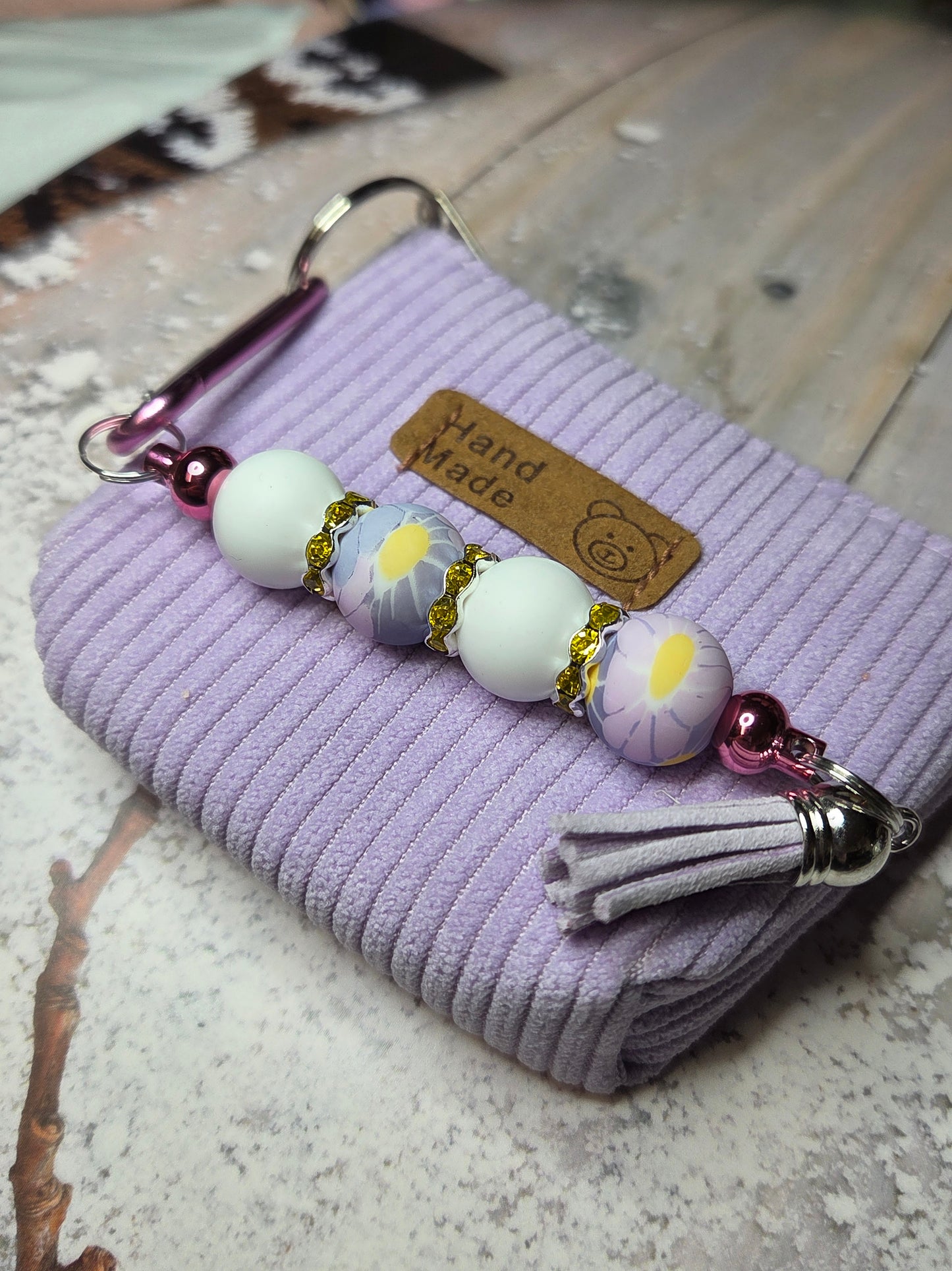 Coin purse with detachable beaded key ring - lilac