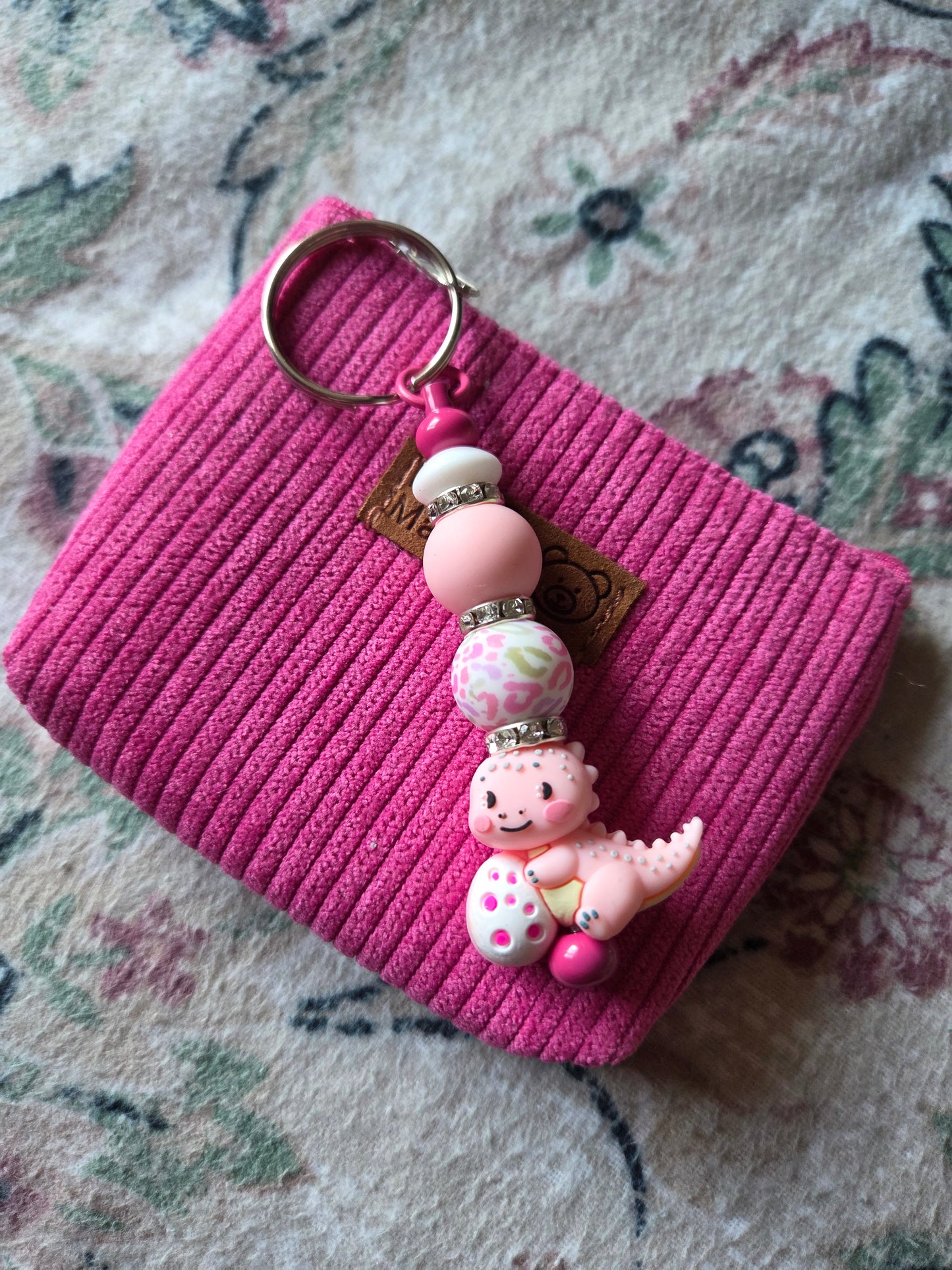 Coin purse with detachable beaded key ring - pink