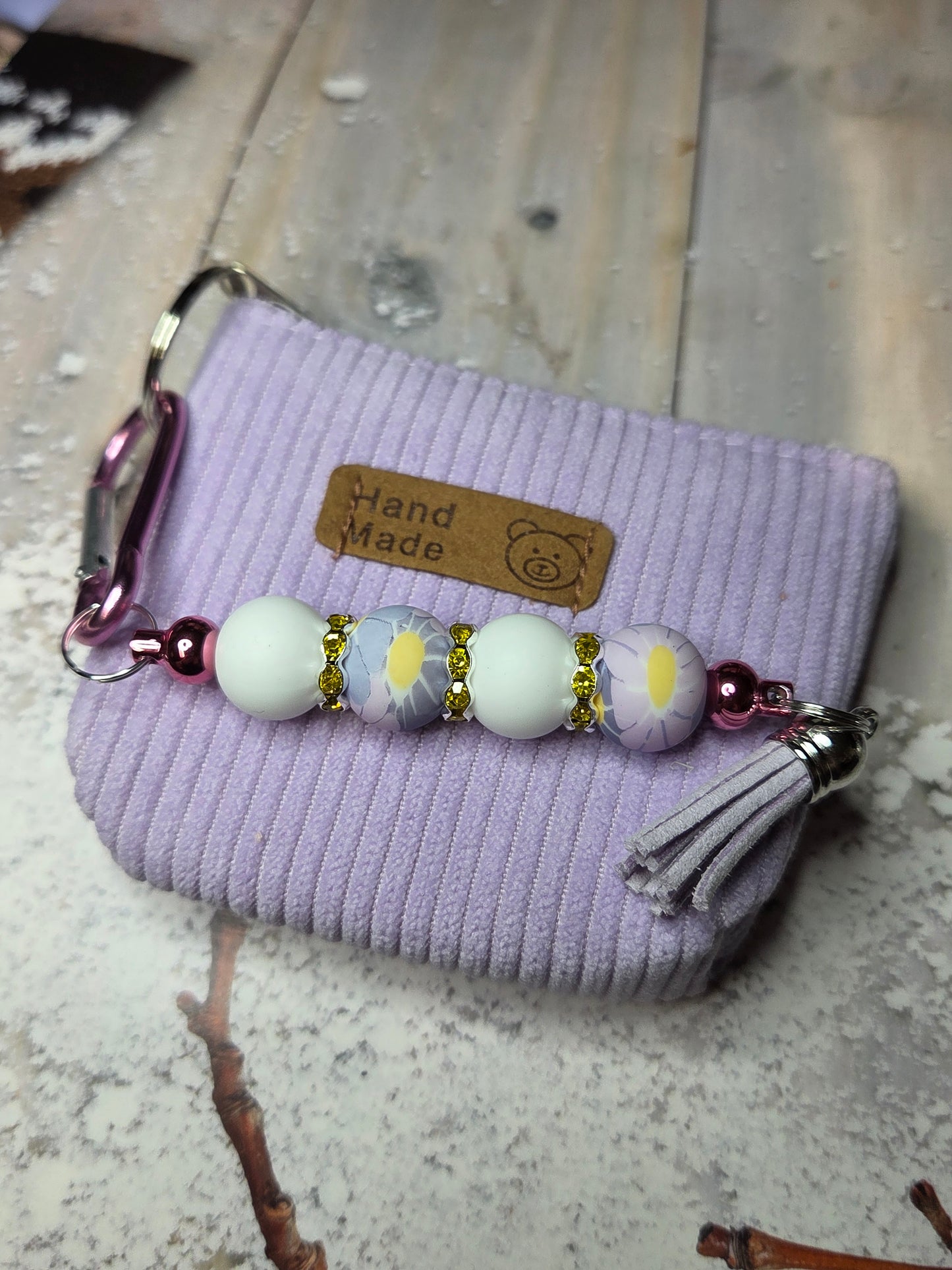 Coin purse with detachable beaded key ring - lilac
